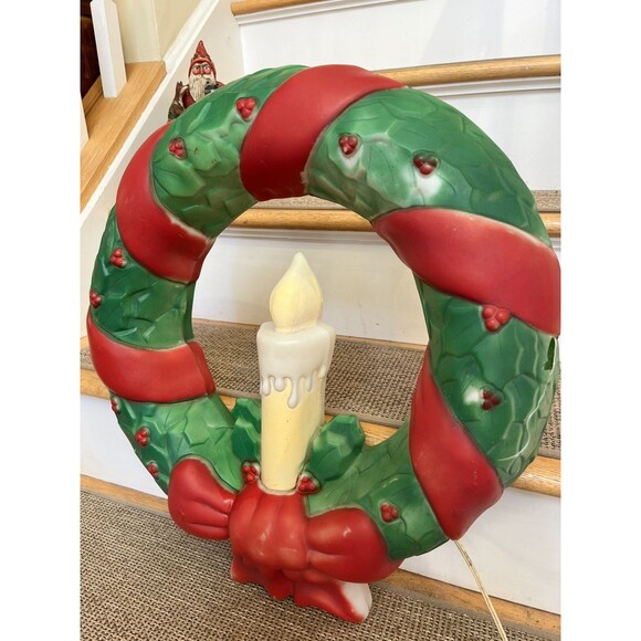 1995 Vintage 22" Empire Christmas Wreath With Candle & Bow Hanging Blow Mold - Picture 3 of 10